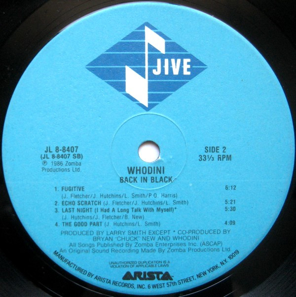 Whodini - Back In Black | Jive (JL8-8407) - 4
