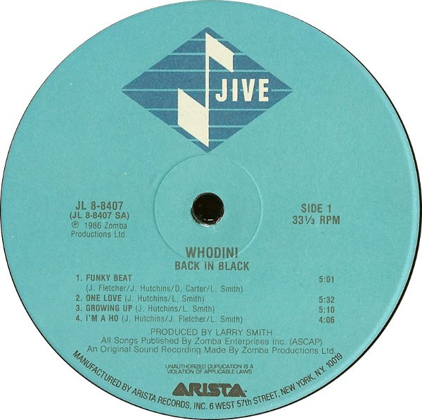 Whodini - Back In Black | Jive (JL8-8407) - 3