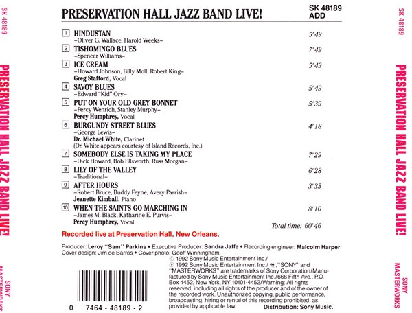 Preservation Hall Jazz Band - Preservation Hall Jazz Band Live! | Sony Masterworks (SK 48189) - 3 Preservation Hall Jazz Band - Preservation Hall Jazz Band Live! | Sony Masterworks (SK 48189) - 3
