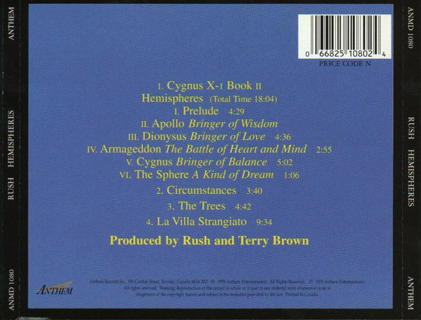 Rush - Hemispheres | Anthem (ANMD 1080) - 2