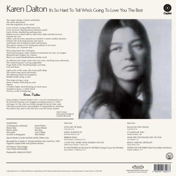 Karen Dalton - It's So Hard To Tell Who's Going To Love You The Best | Elemental Music (700213) - 2