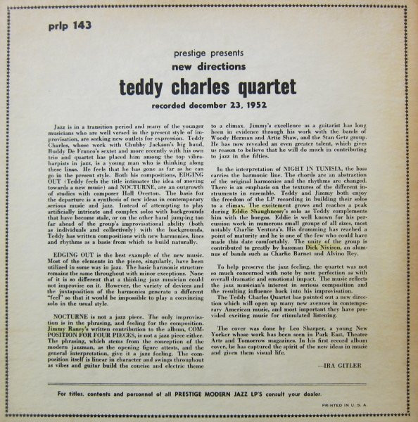 Teddy Charles Quartet - New Directions | Prestige (PRLP 143) - 2