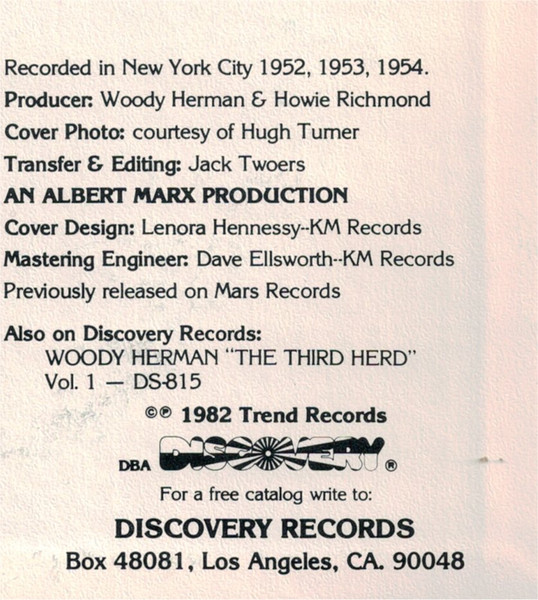 Woody Herman - The Third Herd Vol. 2 | Discovery Records (DS-845) - 2