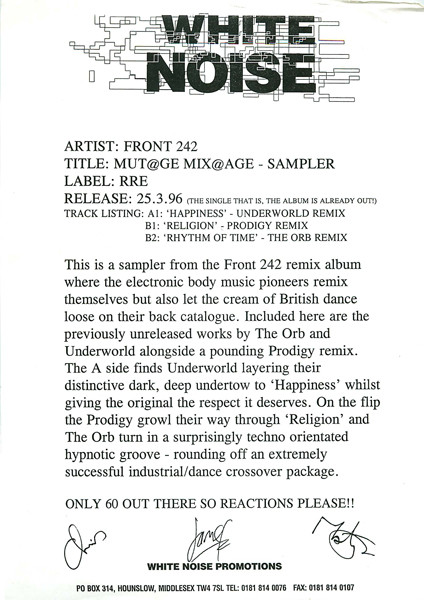 Front 242 - Happiness | Red Rhino Europe (RRE 20WHITE 12") - 3