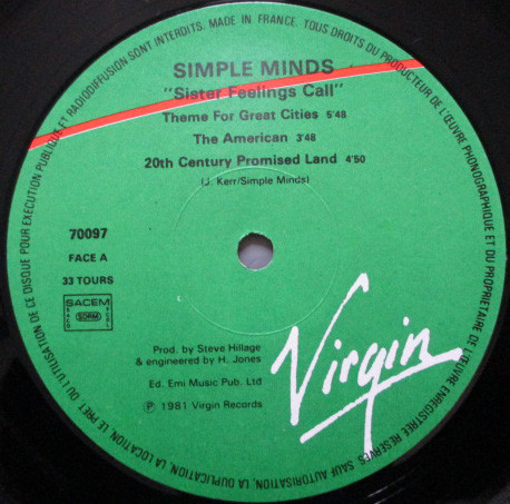 Simple Minds - Sister Feelings Call | Virgin (70097) - 3