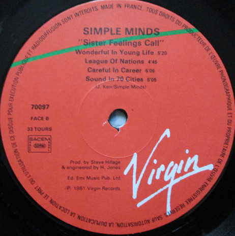 Simple Minds - Sister Feelings Call | Virgin (70097) - 4