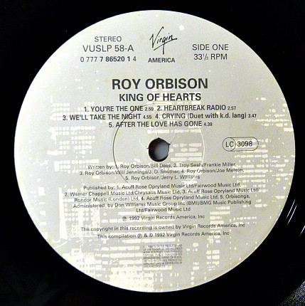 Roy Orbison - King Of Hearts | Virgin America (VUSLP 58) - 3 Roy Orbison - King Of Hearts | Virgin America (VUSLP 58) - 3
