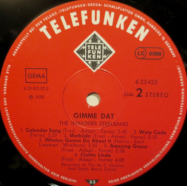 The Invaders Steelband - Gimme Dat | Telefunken (6.23 422) - 4