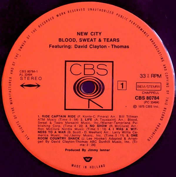 Blood, Sweat And Tears Featuring David Clayton-Thomas - New City | CBS (CBS 80784) - 3