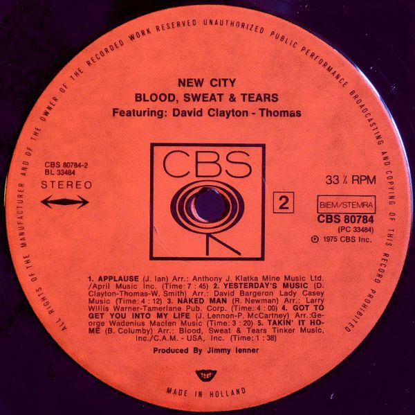 Blood, Sweat And Tears Featuring David Clayton-Thomas - New City | CBS (CBS 80784) - 4
