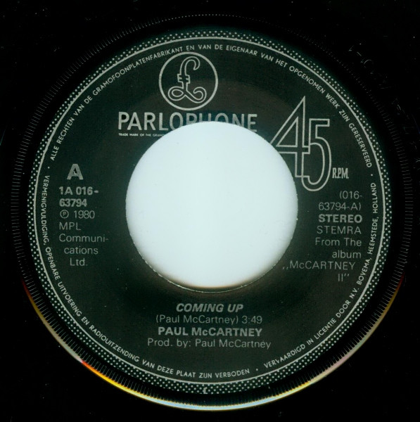 Paul McCartney - Coming Up | Parlophone (1A 016-63794) - 3