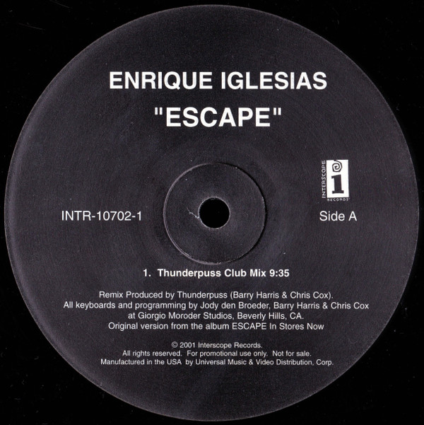 Enrique Iglesias - Escape | Interscope Records (INTR 10701-1) - main