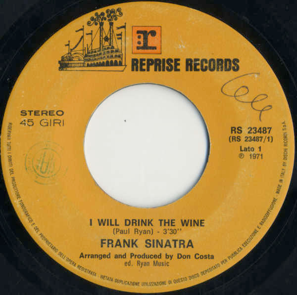 Frank Sinatra - I Will Drink The Wine | Reprise Records (RS 23487) - 2