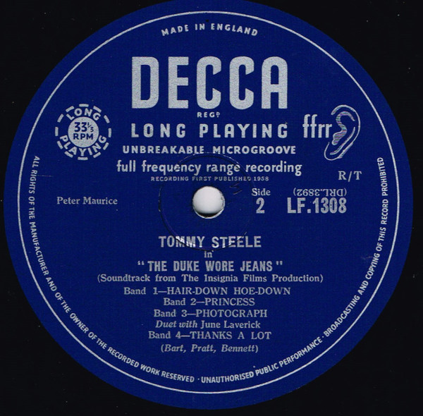 Tommy Steele - The Duke Wore Jeans | Decca (LF 1308) - 4