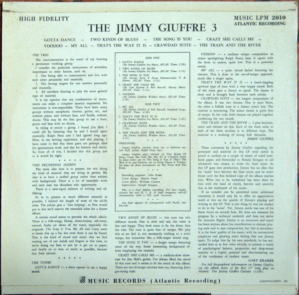 The Jimmy Giuffre Trio - The Jimmy Giuffre 3 | Atlantic (MUSIC LPM 2010) - 2 The Jimmy Giuffre Trio - The Jimmy Giuffre 3 | Atlantic (MUSIC LPM 2010) - 2