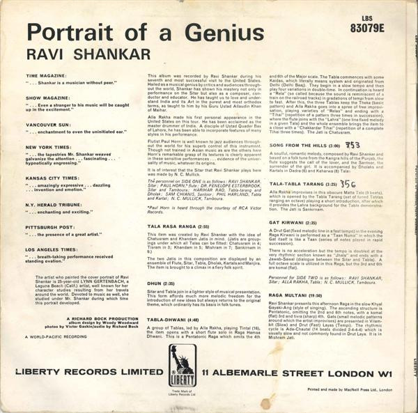 Ravi Shankar - Portrait Of Genius | Liberty (LBS 83079) - 2