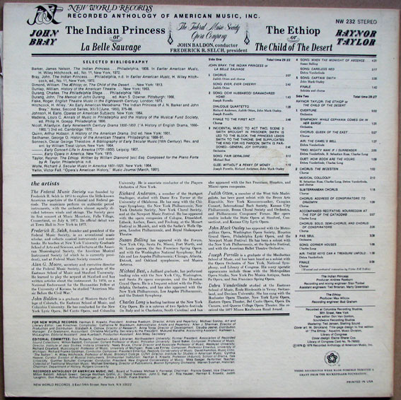 Raynor Taylor / John Bray - The Indian Princess / The Ethiop | New World Records (NW 232) - 4