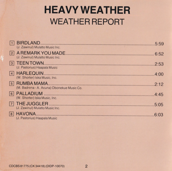 Weather Report - Heavy Weather | CBS (CDCBS 81775) - 4 Weather Report - Heavy Weather | CBS (CDCBS 81775) - 4