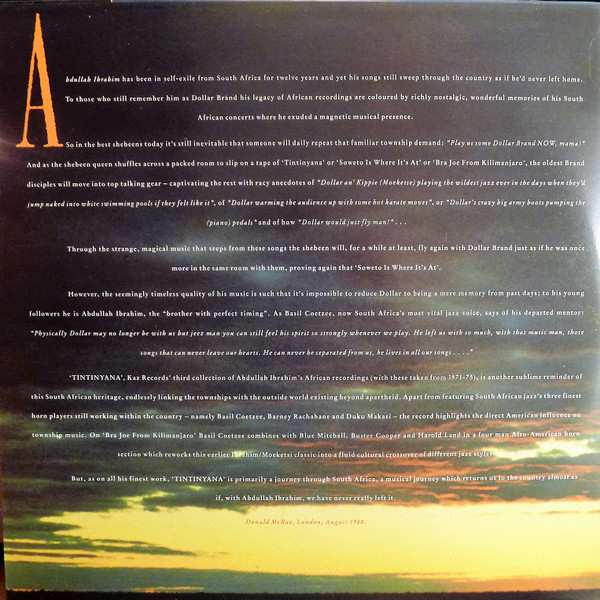 Dollar Brand ; Abdullah Ibrahim - Tintinyana | Kaz Records (KAZ LP 103) - 2