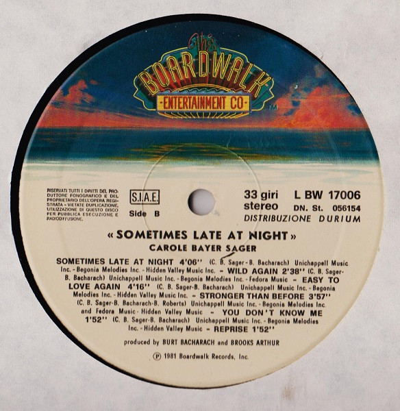 Carole Bayer Sager - Sometimes Late At Night | The Boardwalk Entertainment Co (LBW 17006) - 4