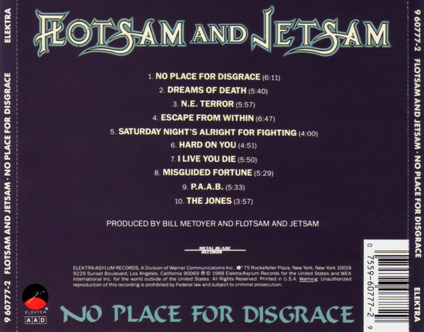 Flotsam And Jetsam - No Place For Disgrace CD | Elektra (9 60777-2) - 2
