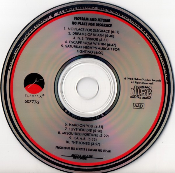 Flotsam And Jetsam - No Place For Disgrace CD | Elektra (9 60777-2) - 3