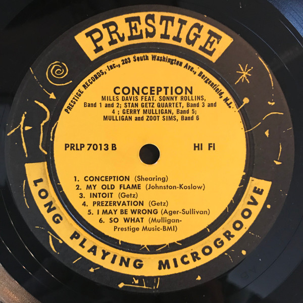 Miles Davis / Stan Getz / Gerry Mulligan / Lee Konitz / Sonny Rollins / Zoot Sims - Conception | Prestige (LP 7013) - 4 Miles Davis / Stan Getz / Gerry Mulligan / Lee Konitz / Sonny Rollins / Zoot Sims - Conception | Prestige (LP 7013) - 4