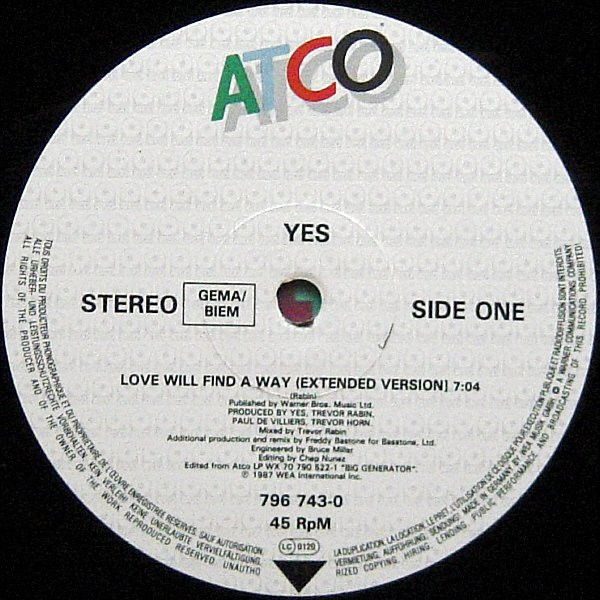 Yes - Love Will Find A Way | ATCO Records (796743-0) - 3