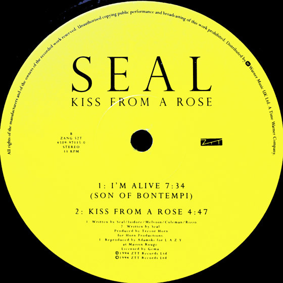 Seal - Kiss From A Rose (The Adamski Remixes) | ZTT (ZANG 52T) - 4