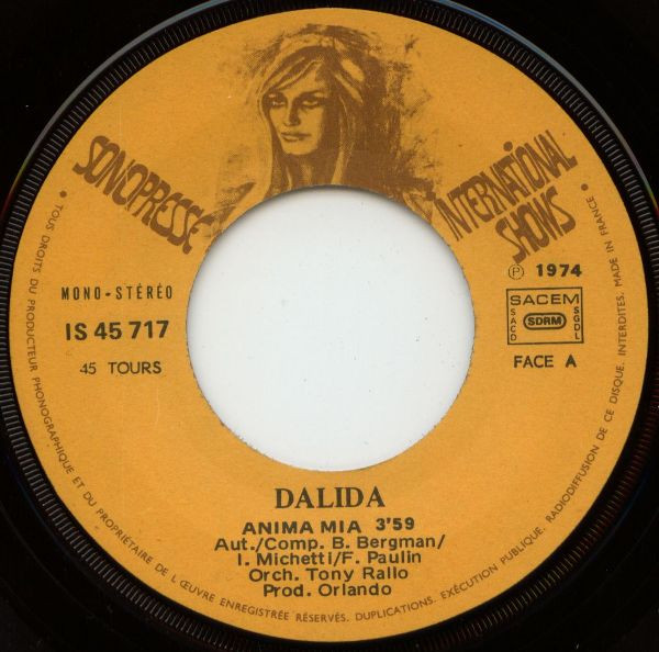 Dalida - Anima Mia / Ta Femme | International Shows (IS 45 717) - 3