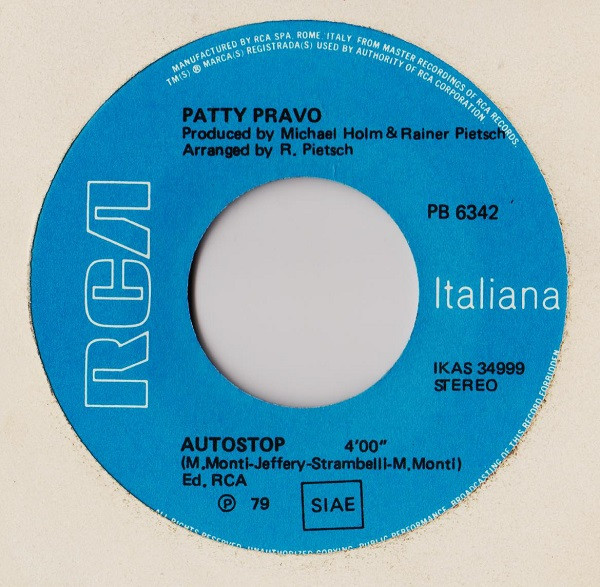 Patty Pravo - Autostop / New York | RCA (PB 6342) - 3