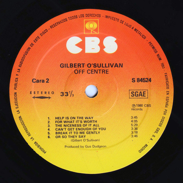 Gilbert O'Sullivan - Off Centre | CBS (S 84524) - 4