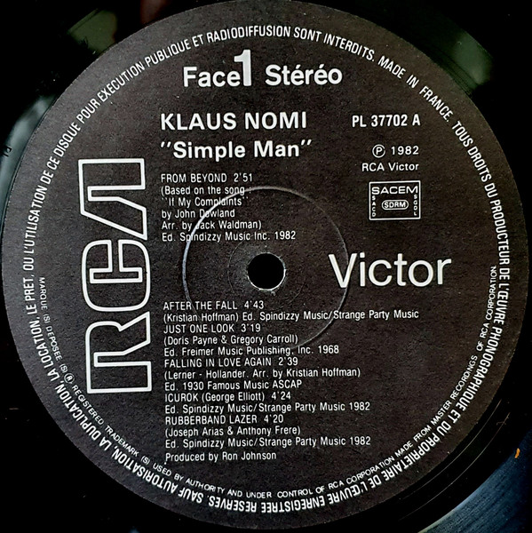 Klaus Nomi - Simple Man | RCA Victor (PL 37702) - 5