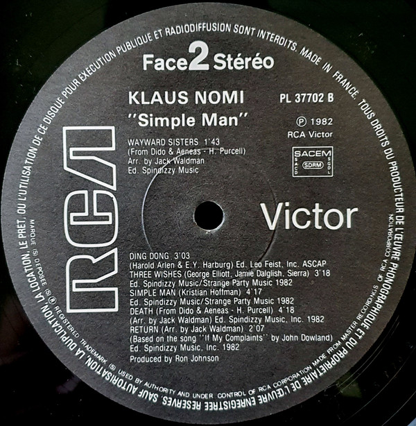 Klaus Nomi - Simple Man | RCA Victor (PL 37702) - 6