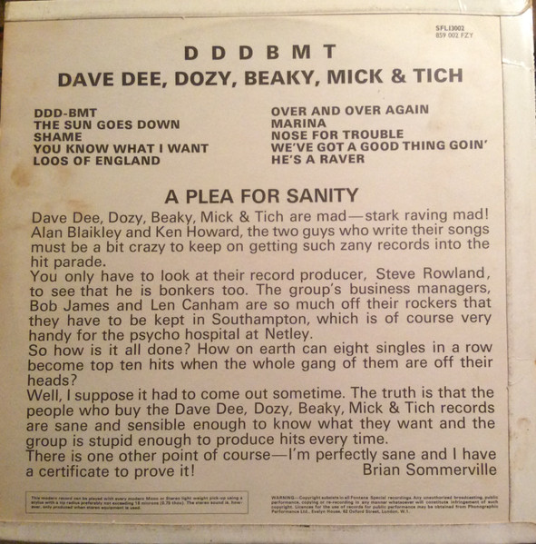 Dave Dee, Dozy, Beaky, Mick & Tich - D D D B M T | Fontana (SFL13002) - 2