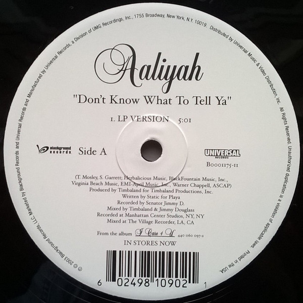 Aaliyah - Don't Know What To Tell Ya / Got To Give It Up (Remix) | Blackground Records (B0001175-11) - 2