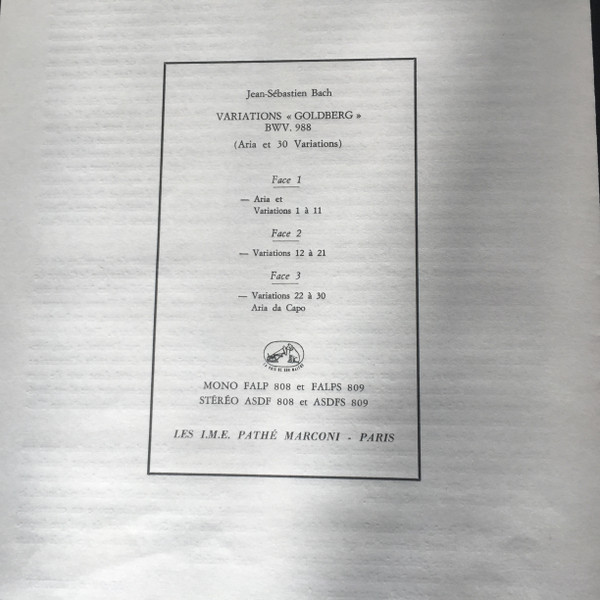 Johann Sebastian Bach - Helmut Walcha - Goldberg Variations, Clavecinistre,  BWV 988 | La Voix De Son Maître (FALP 808 / FALPS 809) - 2