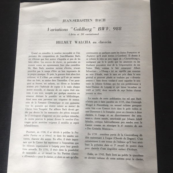 Johann Sebastian Bach - Helmut Walcha - Goldberg Variations, Clavecinistre,  BWV 988 | La Voix De Son Maître (FALP 808 / FALPS 809) - 3