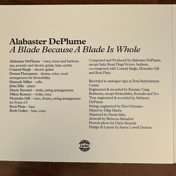 Alabaster DePlume - A Blade Because A Blade Is Whole | International Anthem Recording Company (IARC0090) - 2