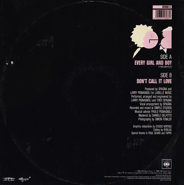 Ivana Spagna - Every Girl And Boy | CBS (651608 6) - 2