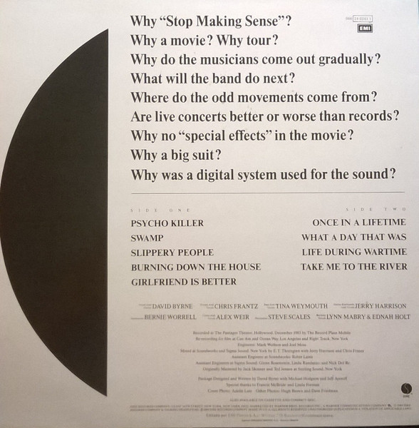 Talking Heads - Stop Making Sense = Dejad De Ser Razonables | EMI (066-2402431) - 2