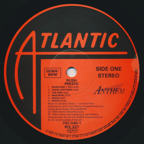 Rush - Presto | Atlantic (782 040-1) - 3