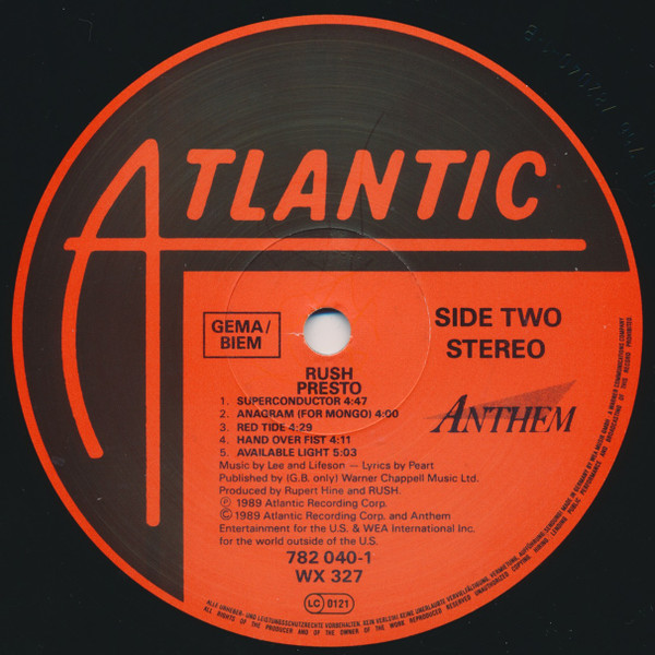 Rush - Presto | Atlantic (782 040-1) - 4