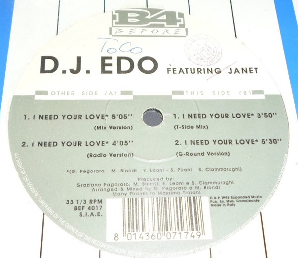 DJ Edo Feat. Janet - I Need Your Love | B4 Before (BEF 4017) - main