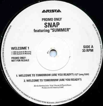 Snap! Featuring Summer - Welcome To Tomorrow | Arista (WELCOME 1) - main