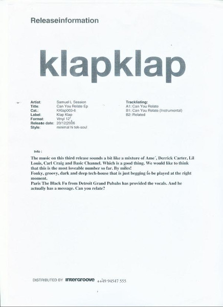 Samuel L Session - Can You Relate EP | Klap Klap (kklap003-6)