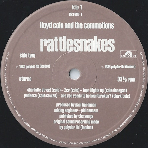 Lloyd Cole & The Commotions - Rattlesnakes | Polydor (LCLP 1) - 4 Lloyd Cole & The Commotions - Rattlesnakes | Polydor (LCLP 1) - 4