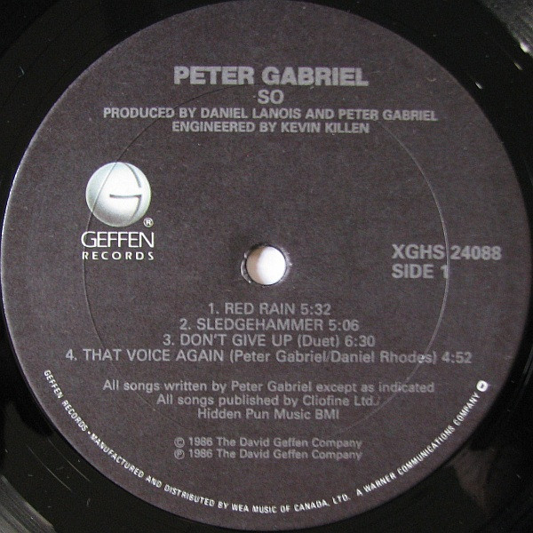 Peter Gabriel - So [Vinyl] | Geffen Records (XGHS 24088) - 4