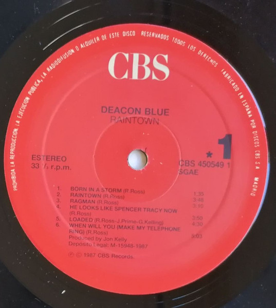 Deacon Blue - Raintown | CBS (CBS 450549 1) - 3