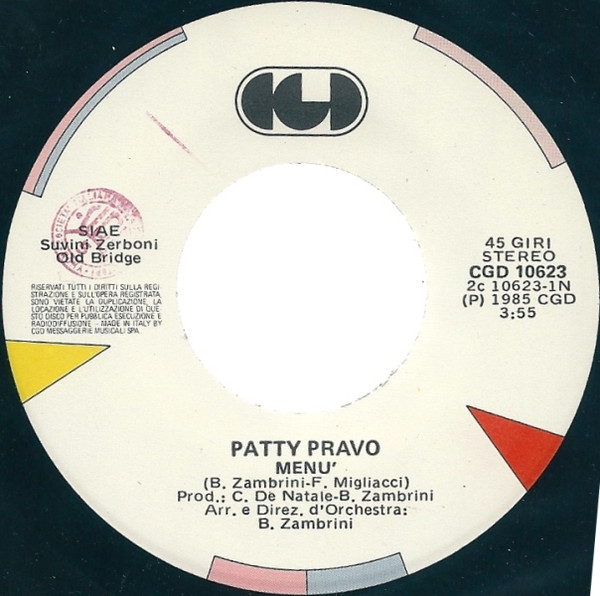 Patty Pravo - Menù | CGD (CGD 10623)